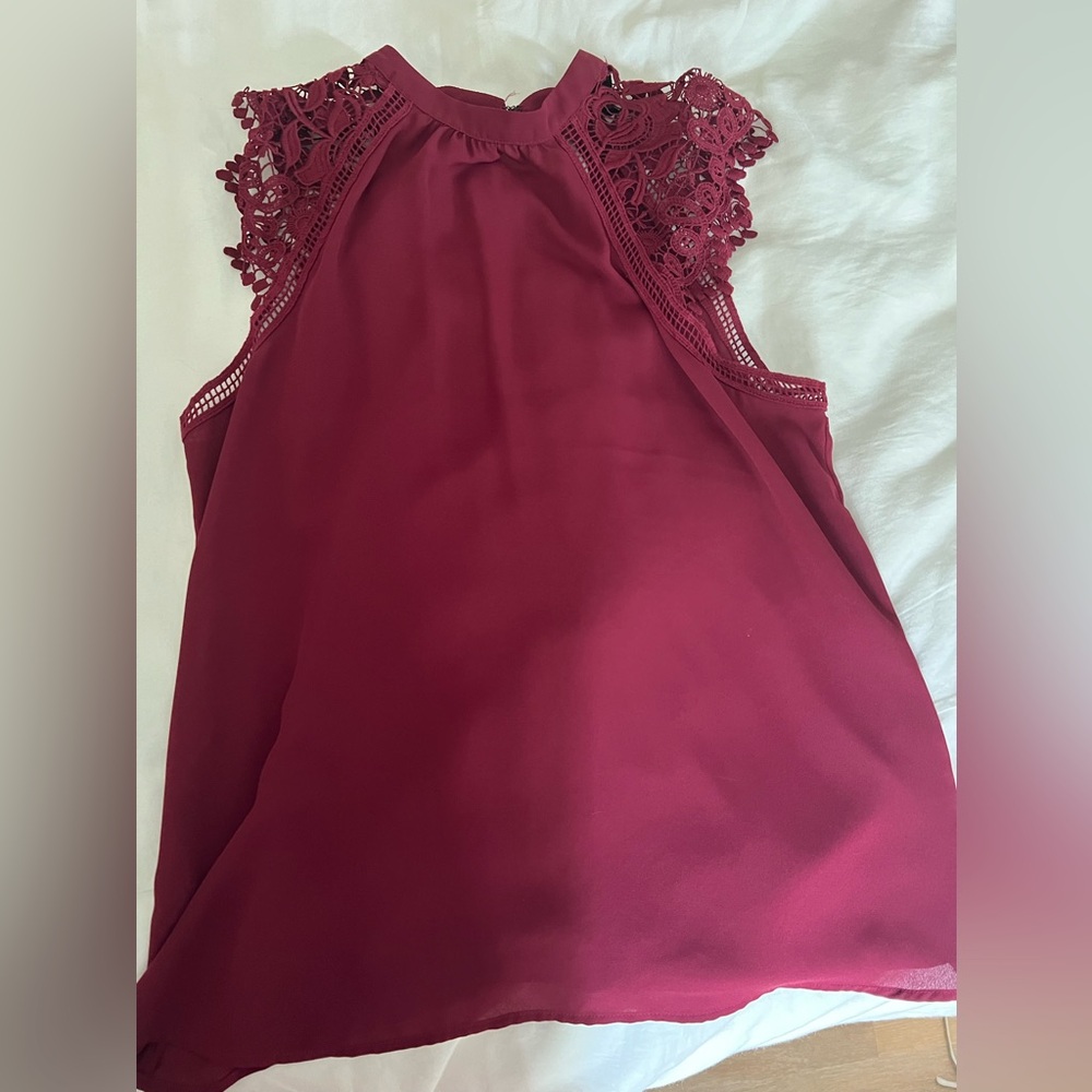 NWOT Express Maroon Top with Lace Accents